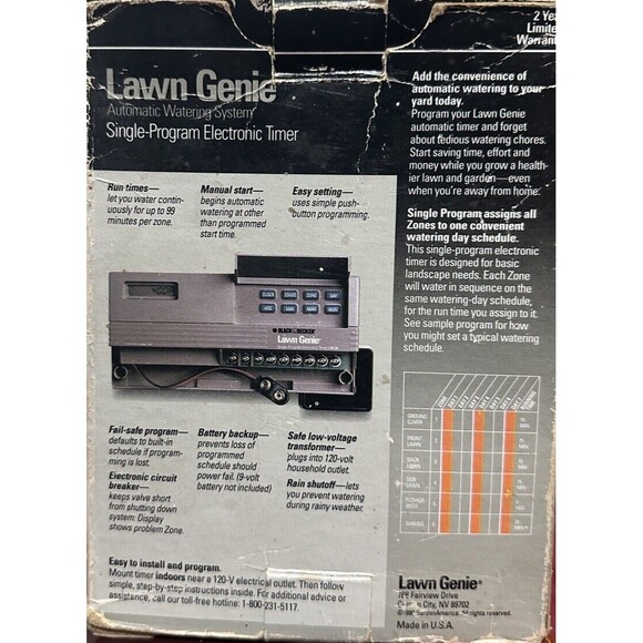 Lawn Genie Automatic Watering Single Program Electronic Timer 6 Zone L40106 - Picture 2 of 3